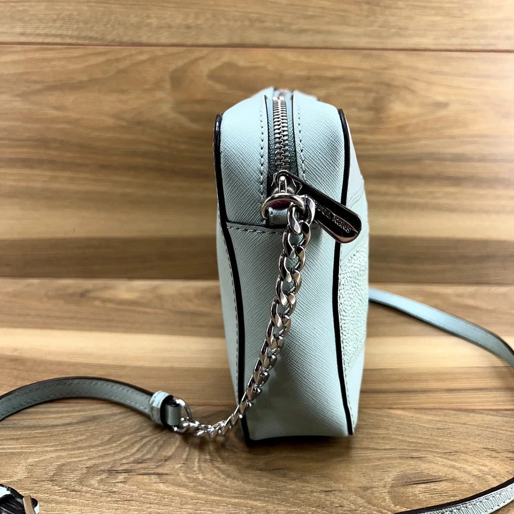 Michael‎ Kors Patchwork Crossbody Zip Chain Robin Egg Blue Saffiano
